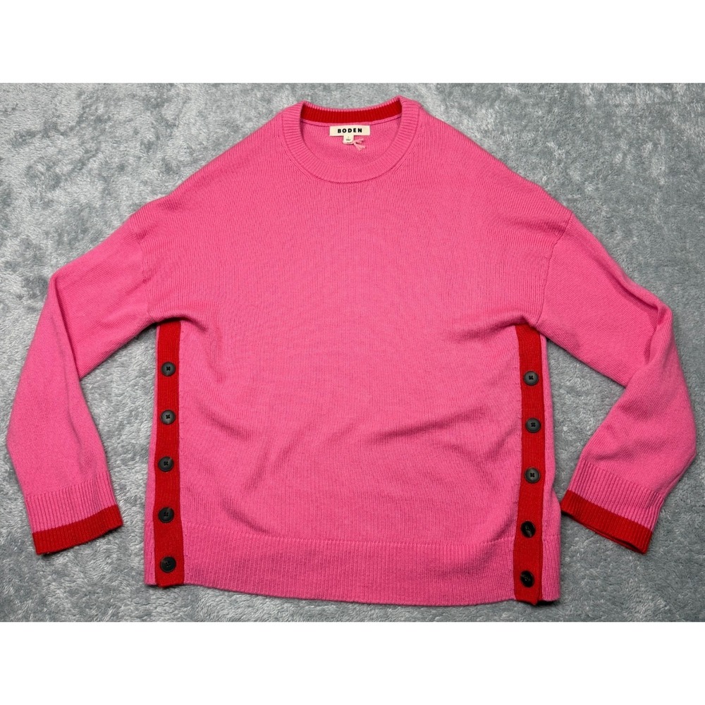Boden Grace Color Block Sweater Womens Size Large Pink Red Buttons Pullover Knit